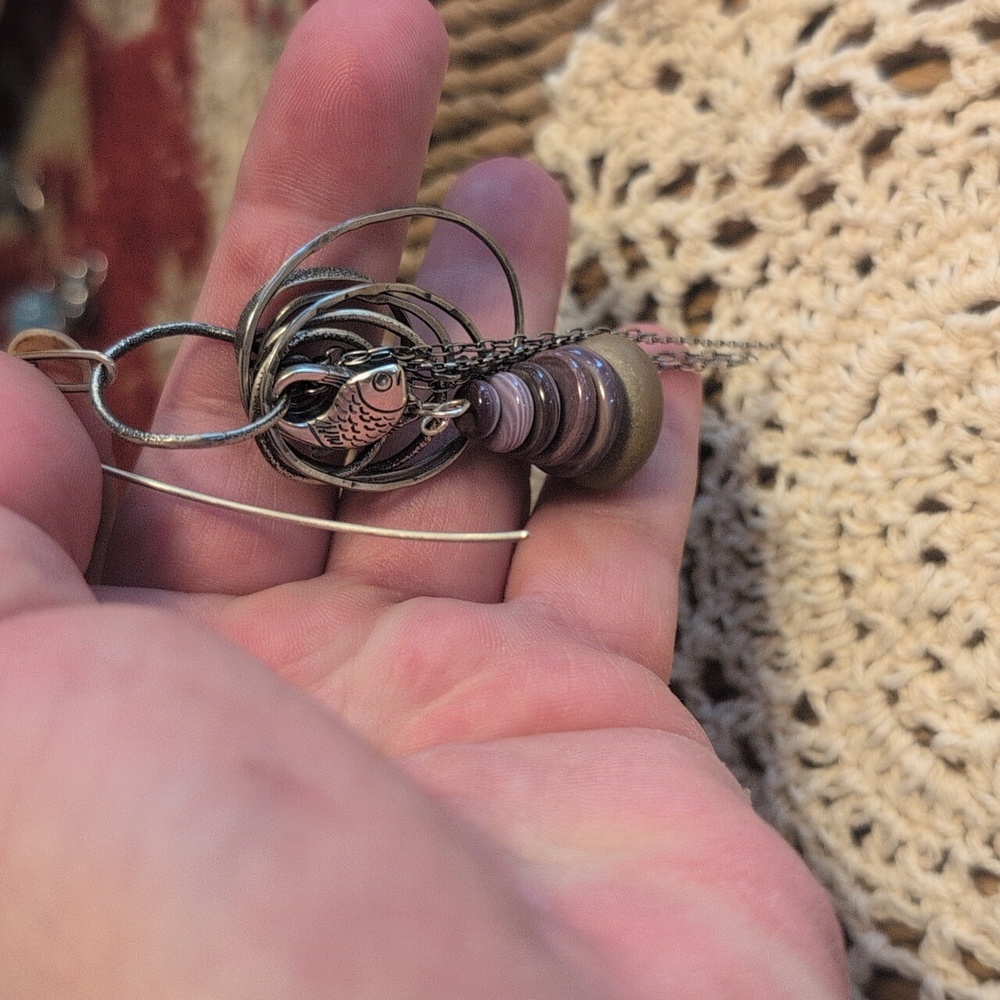 💥SOLD💥"New"Sterling Silver Dangle Earrings With Wampum&Beach Stone - Picture 5 of 9